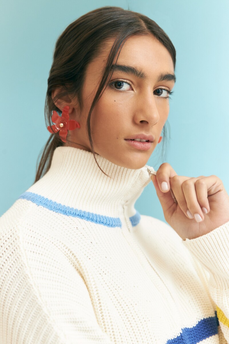 Sweater algodón con rayas crudo