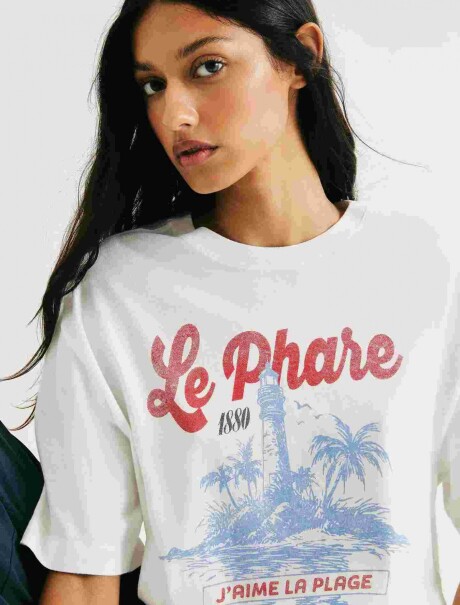 CAMISETA OVERSIZED CON ESTAMPA BEIGE