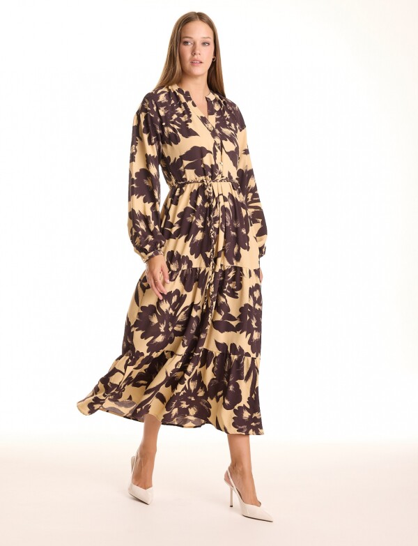 Vestido Maxi Cinto Flores BEIGE/MULTI