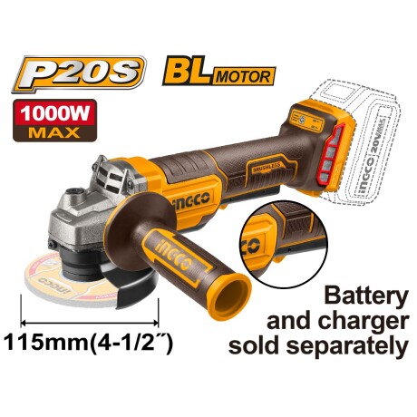 Amoladora Ingco CAGLI211156 20V Brushless 4 1/2 001