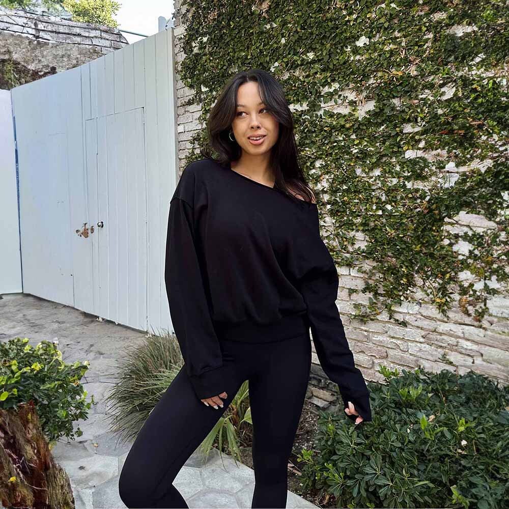 Polera Year Round Terry Off Shoulder Sweatshirt Mujer Black