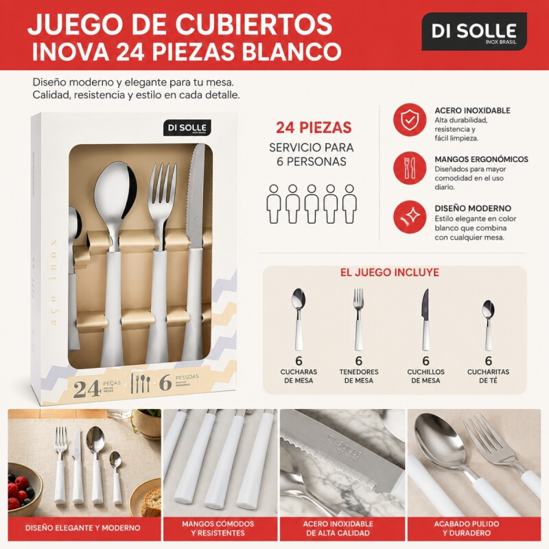 Juego de cubiertos 24 pzs blanco BLANCO