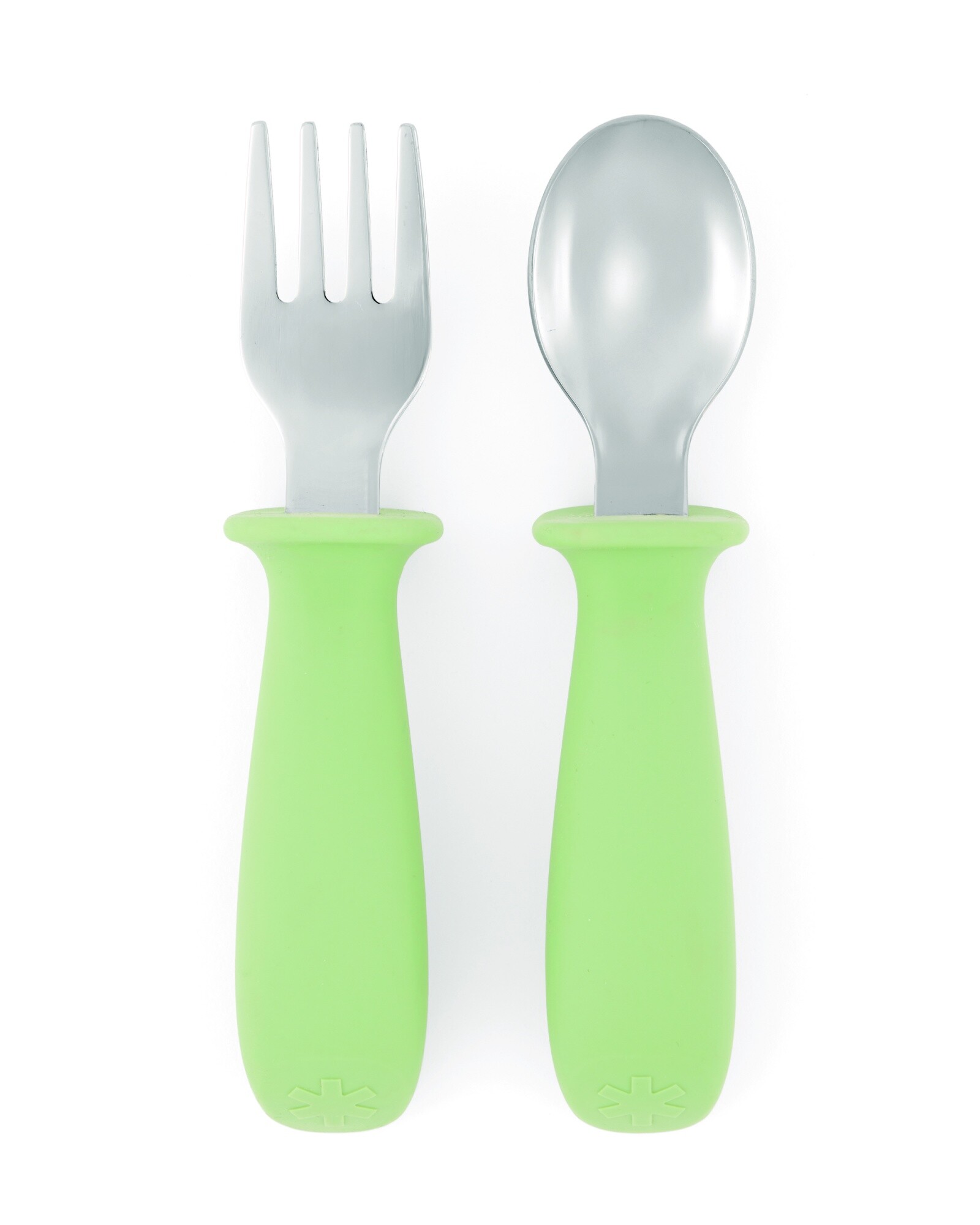 Set de cubiertos, cuchara y tenedor con agarre fácil, verdes Sin color