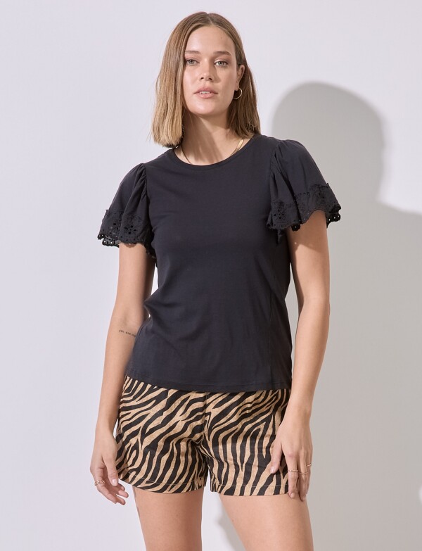 Remera Algodon Broderie NEGRO