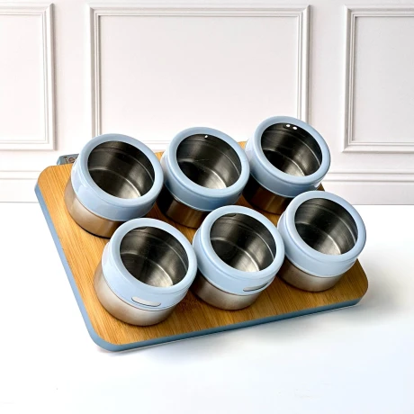 Especiero Condimentero Magnético De Cocina Acero/Bambú X6 Especiero Condimentero Magnético De Cocina Acero/Bambú X6
