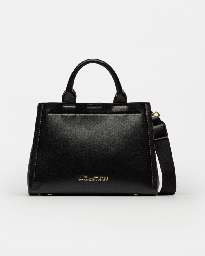 Cartera de Mano Anette Chica en Efecto Cuero Liso Negro