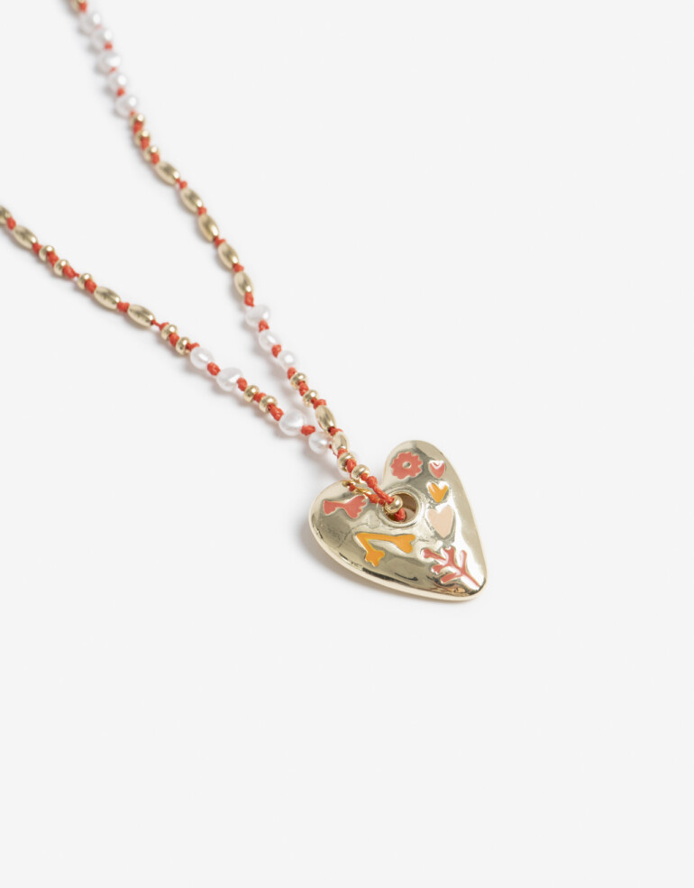 Collares Largos Perla Collar Largo Beads Y Corazón - Dorado