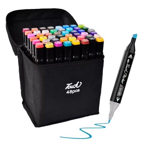 Set 48 Marcadores Resaltadores Doble Punta Touch + Estuche Variante Color Negro