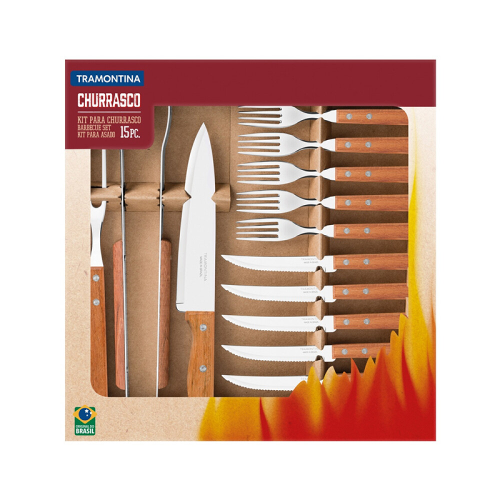 Juego para asado modelo CHURRASCO, 15 piezas -TRAMONTINA FER04957
