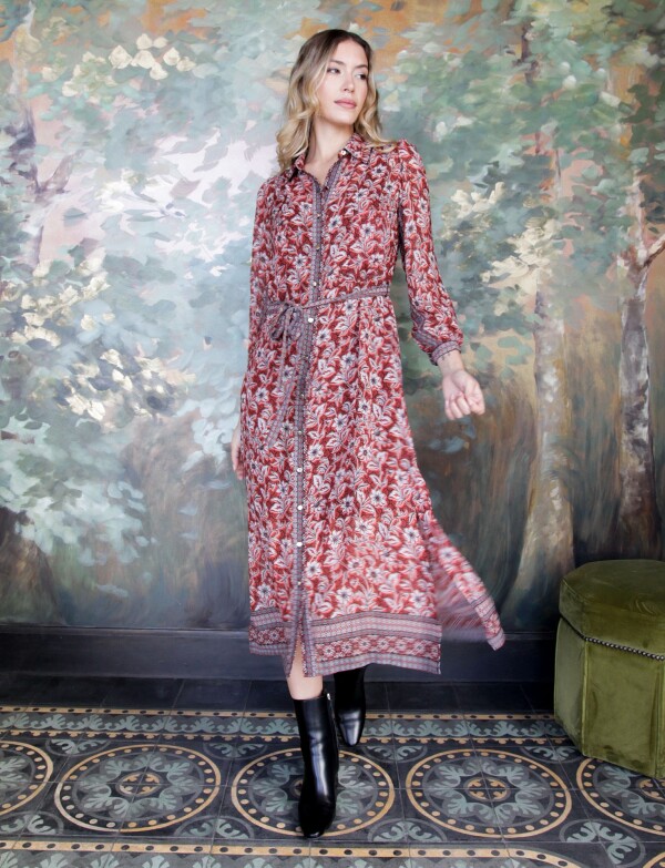 Vestido Gasa Print MULTI/ANARANJADO