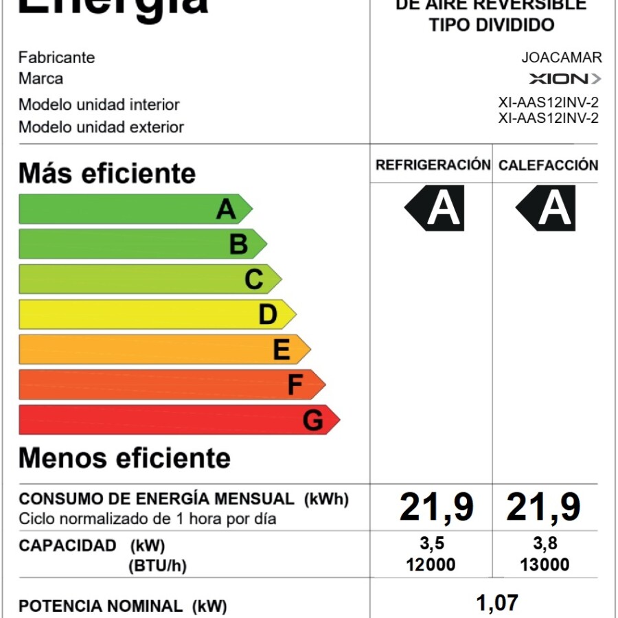 Aire Acondicionado 12000 BTU INVERTER Xion XI-AAS12INV-2 Aire Acondicionado 12000 BTU INVERTER Xion XI-AAS12INV-2