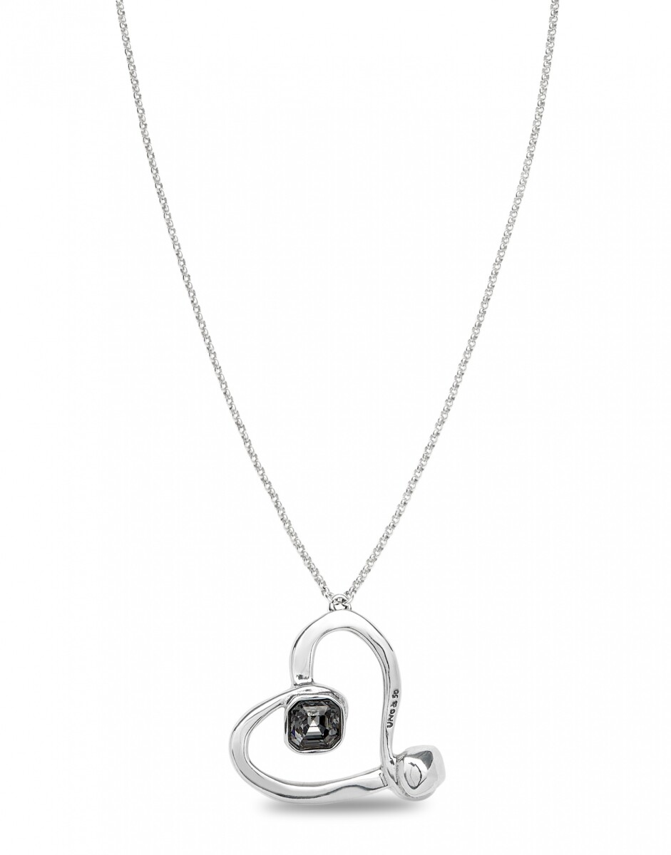 COLGANTE LARGO BAÑADO EN PLATA DE LEY Y CORAZÓN GRANDE CON CRISTAL FACETADO NEGRO - Colgante 