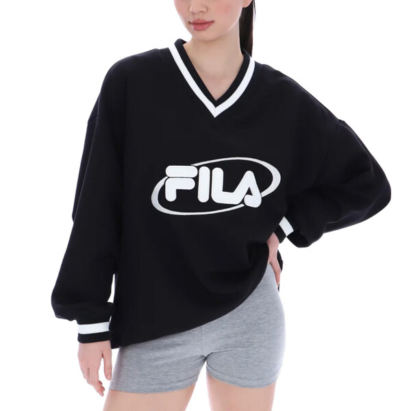 Fila mujer buzo fit v-neck pullover - black Negro