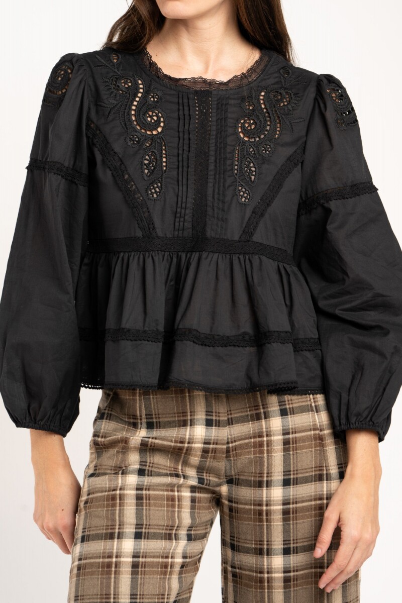 Blusa Broderie Algodón Negro