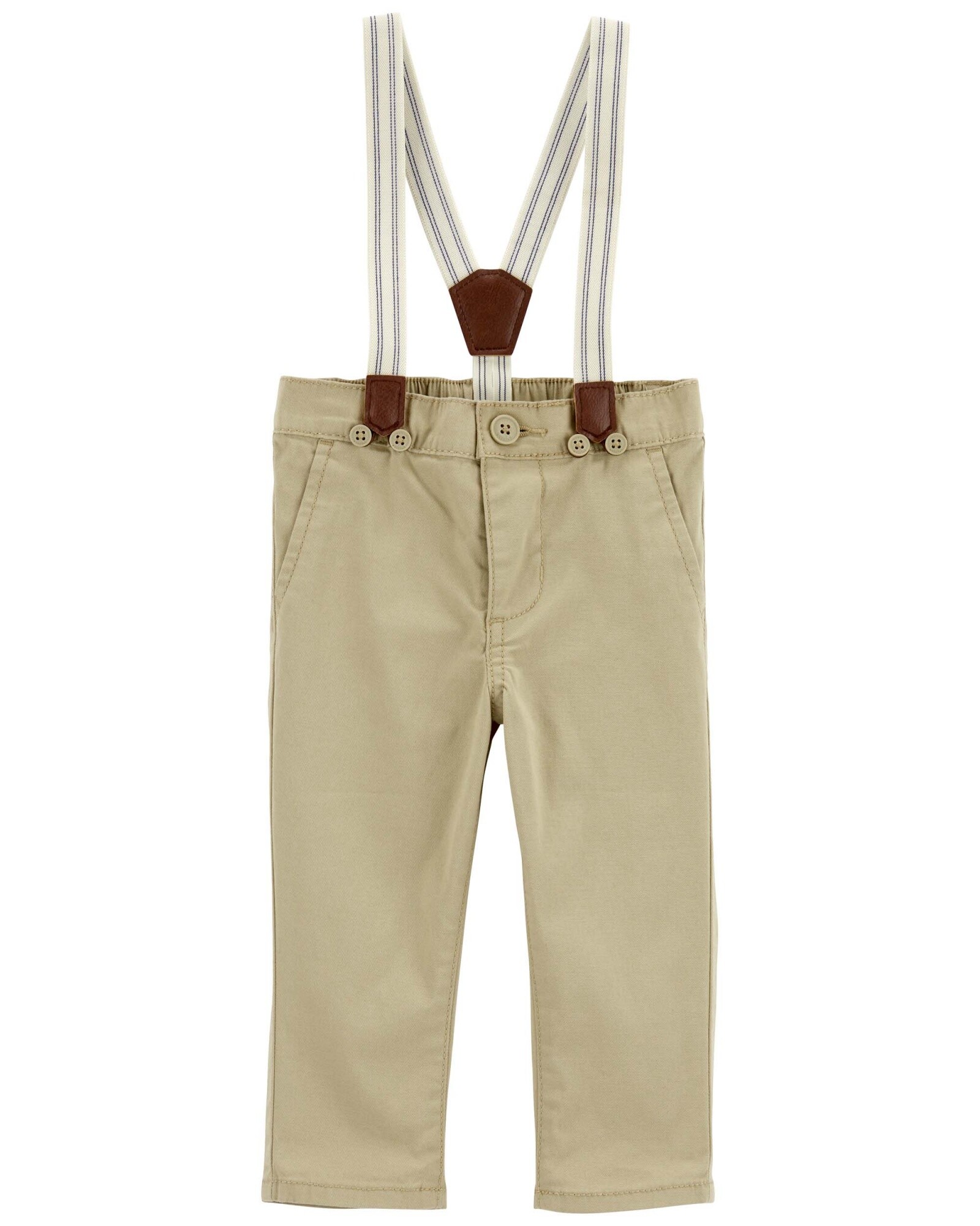 Pantalón de sarga, con tiradores, khaki Sin color