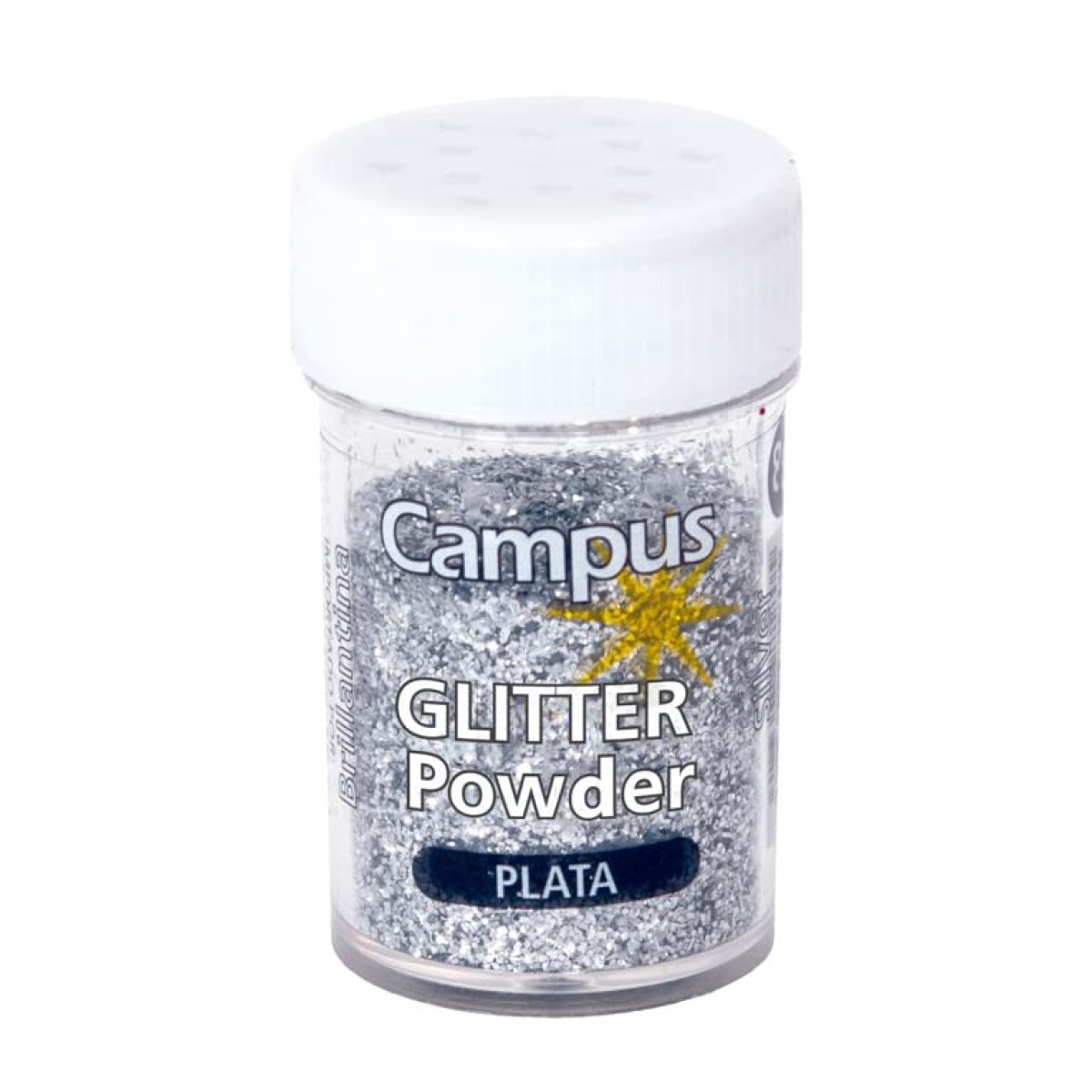 Brillantina En Polvo Campus University Color Plateado Frasco De 8 G 