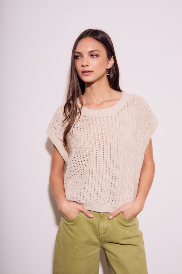Chaleco Lurex Beige Melange