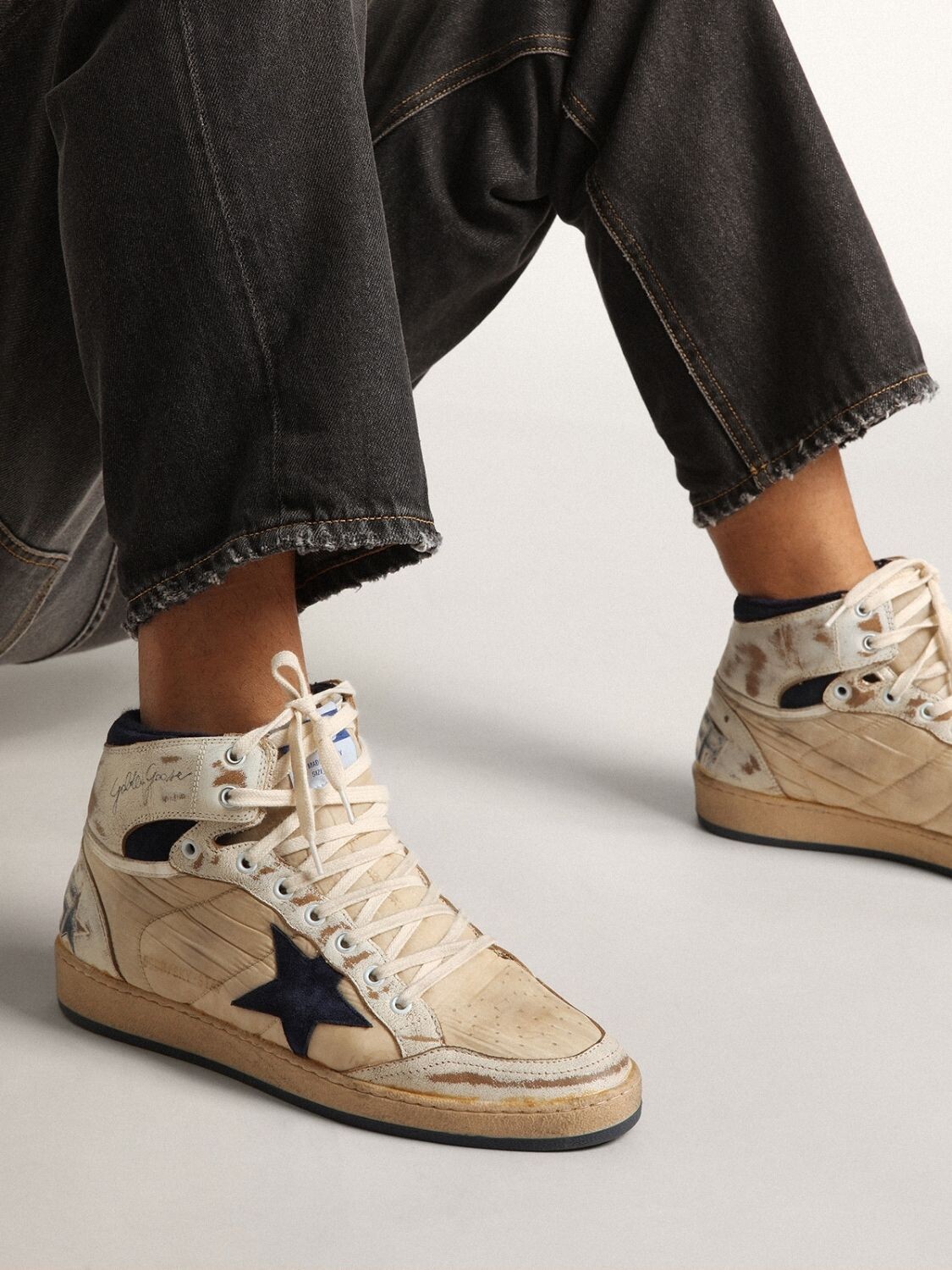 Golden Goose-Botines de cuero acordonados, Sky Star Blanco