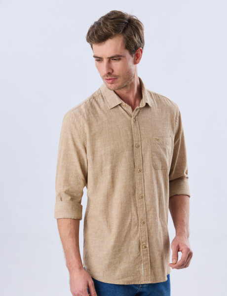 CAMISA LISA DE LINO Camel