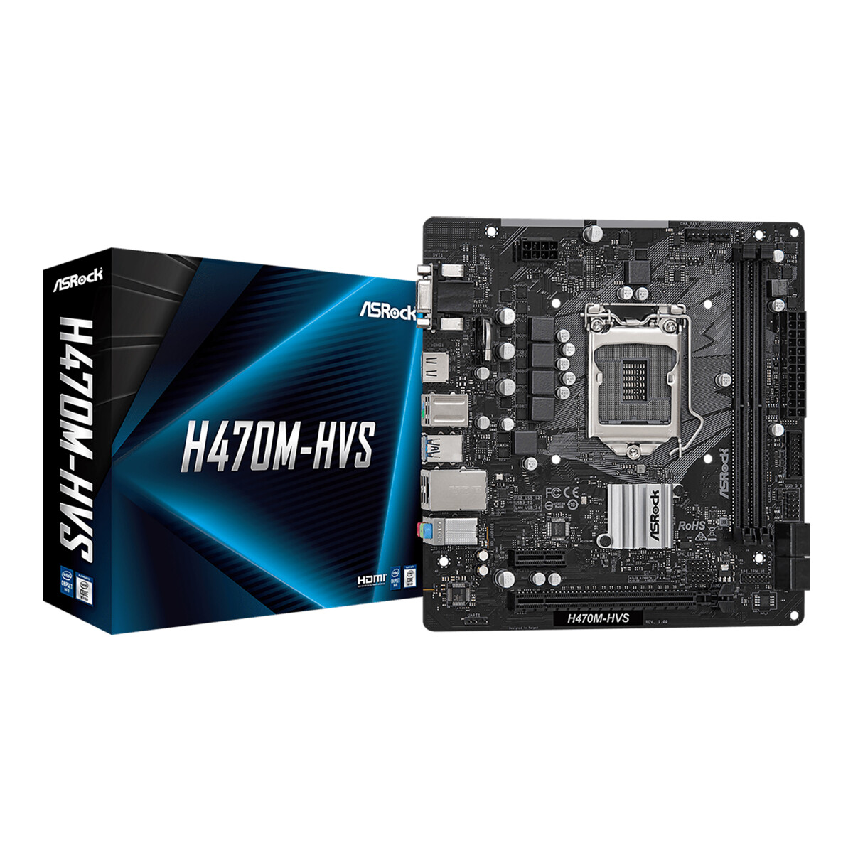 Asrock - Tarjeta Madre H470M-HVS - Socket 1200. DDR4 2933 Mhz. D-sub, Hdmi. 4 X SATA3. 10 X USB A. 