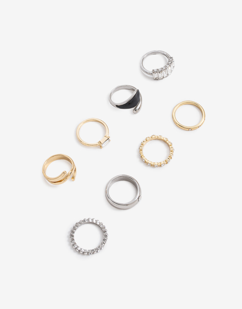 Sets Anillos Strass Sets 8 Anillos - Combinacion Bicolor