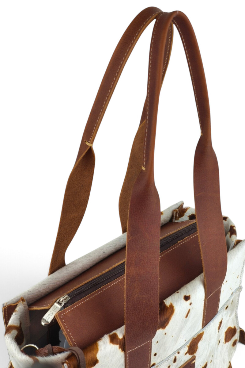 Bolso Tote de Cuero Vacuno y Pelo Natural Marrón