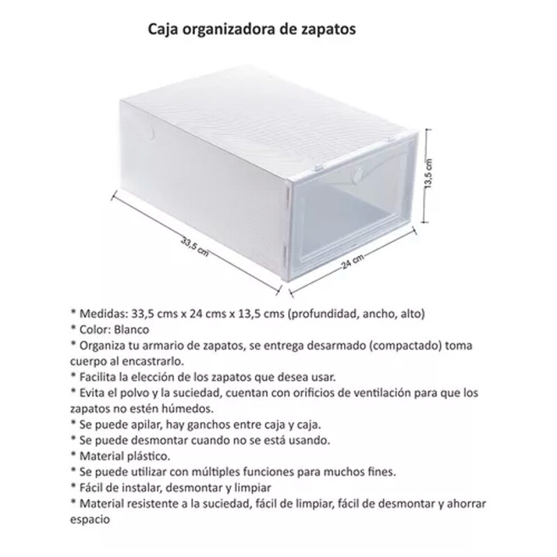 Kit 3 Organizador de zapatos en plástico apilable Blanca