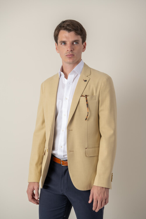 Saco Tencel Slim Fit Beige