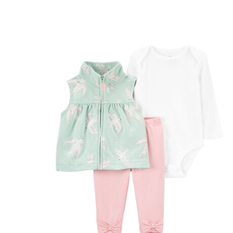 Set Carters 3 Pzs Chaleco Pantalón Body Algodón 1O960810 ROSA-VERDE-BLANCO