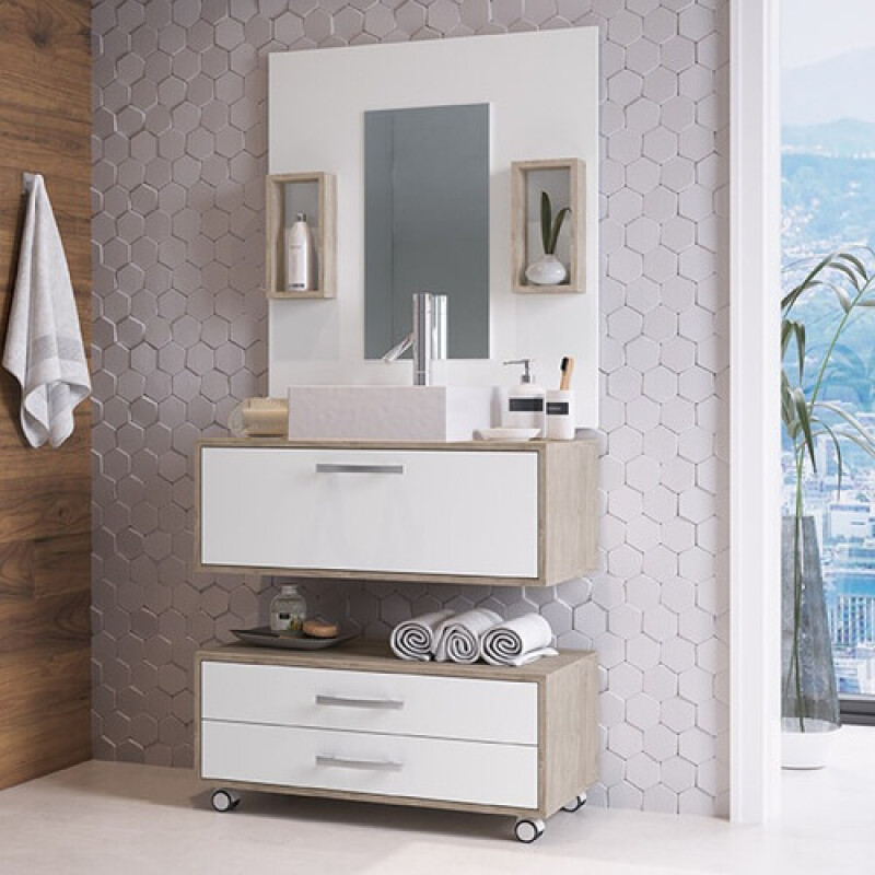 Mueble Baño Class De 80cm Pileta+espejo Premium Nogal/Blanco Mueble Baño Class De 80cm Pileta+espejo Premium Nogal/blanco