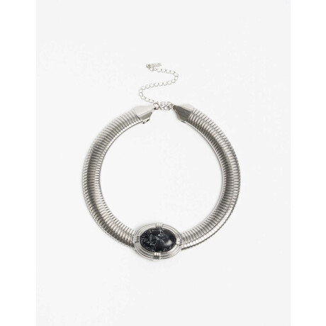 Collares Cortos Piedra Vintage Plateado Rodio