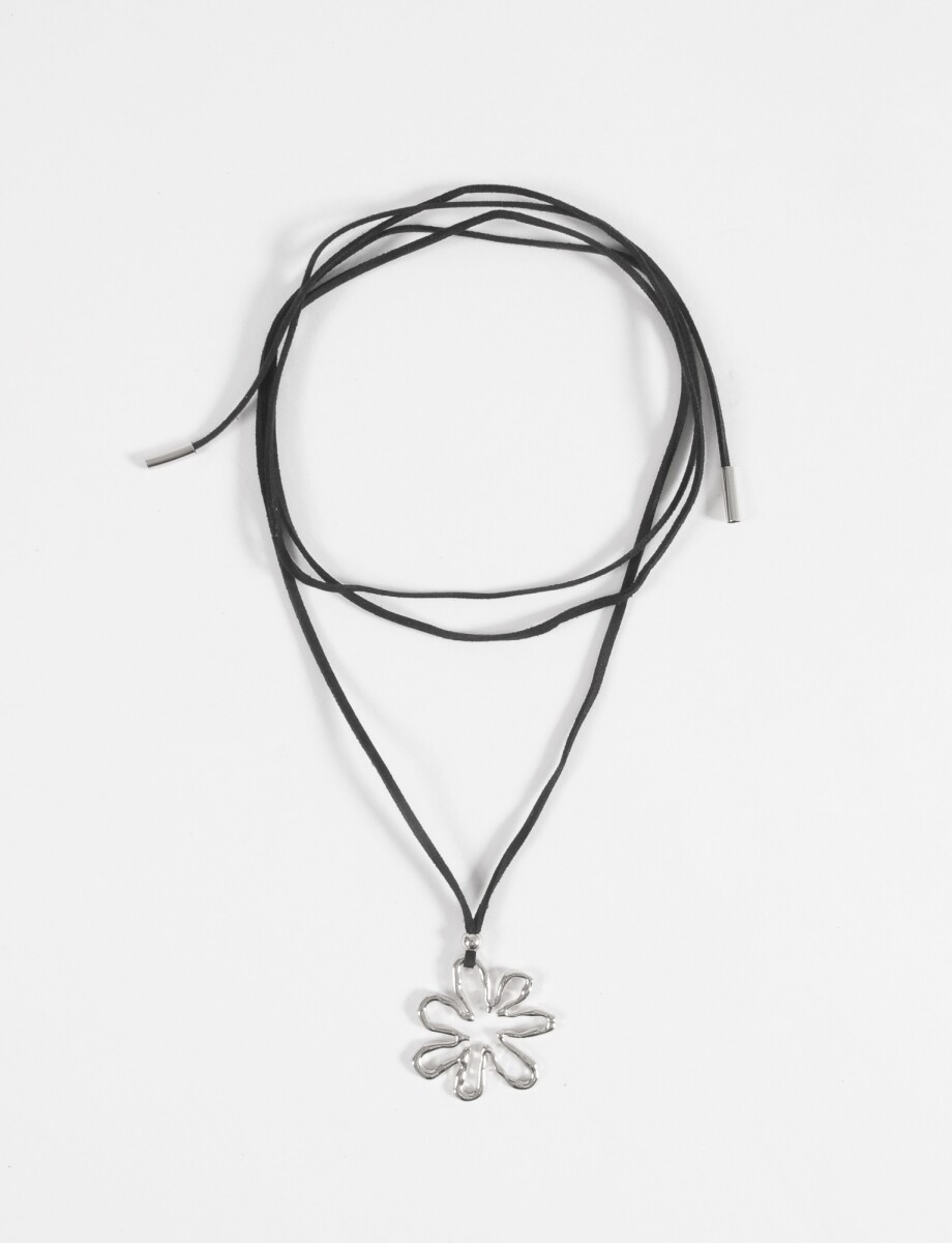 Collar cordón dije flor contorno - plateado 