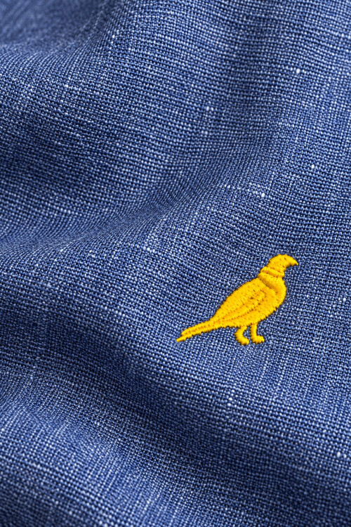 Camisa lino Short Collar Blue
