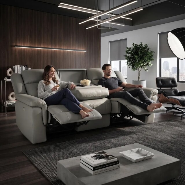 Sillón Sofá Cuero Ecológico 3 Cuerpos Eléctrico Reclinable Marrón
