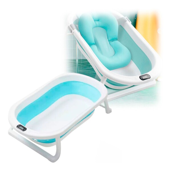 Baño Plegable Termómetro + Colchón Bebé Baby Antideslizante Color Variante Celeste