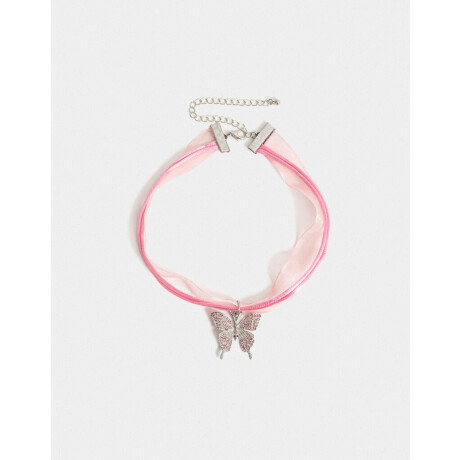 Choker Cinta Con Mariposa Plateado