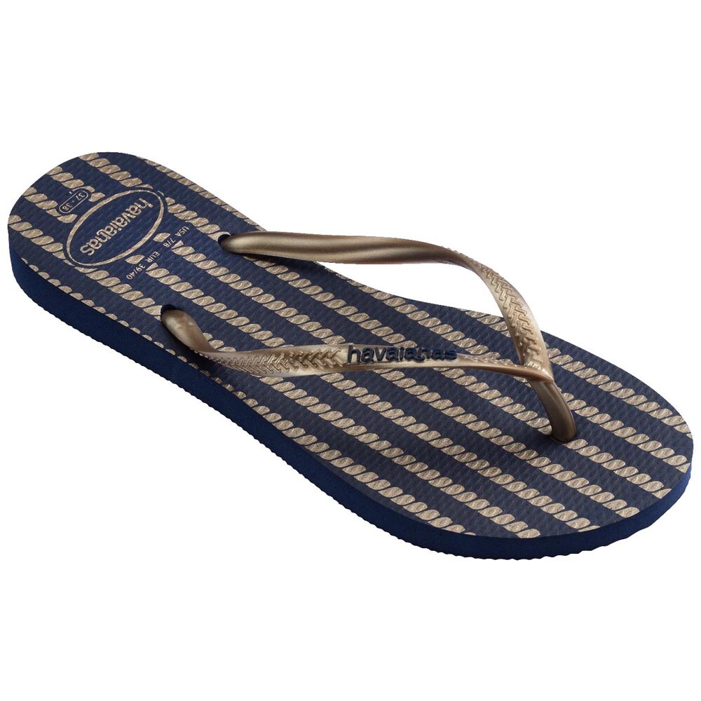 Sandalias Havaianas Slim Nautical Mujer Azul Marino Oro Rosa Metálico