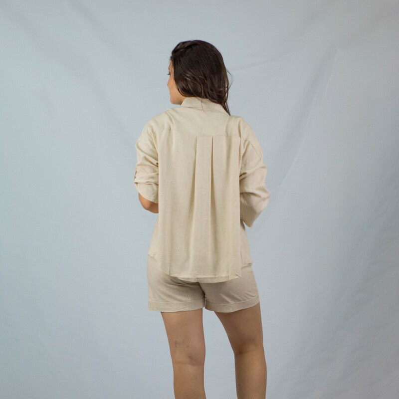 Camisa Dama 3/4 Lino Off White