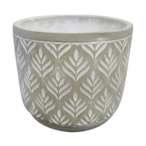 Maceta Cerámica Labrada Hojas Gris 14 x 14 cm U