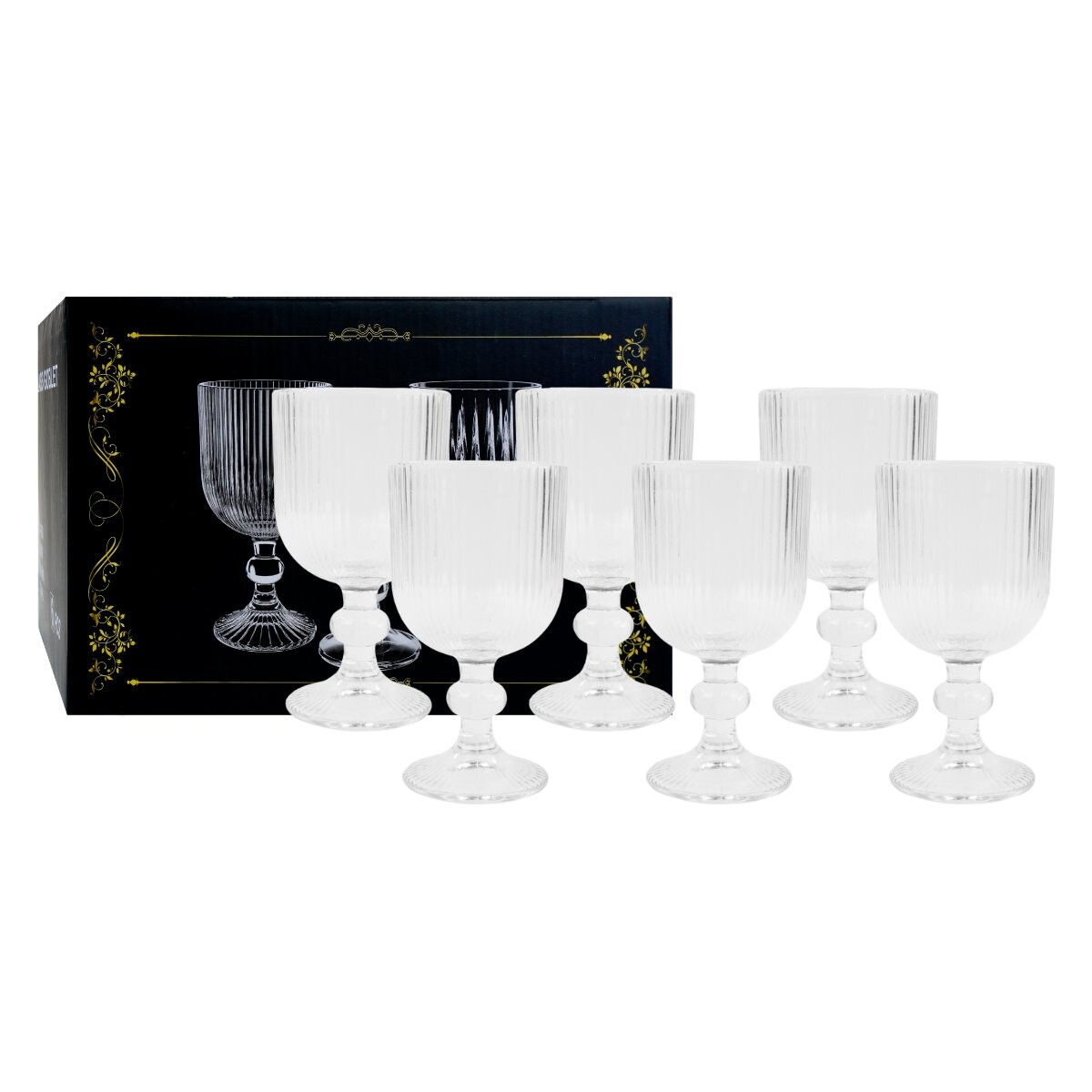 Set de copas de vidrio labrado para agua 6 unidades 250ml 
