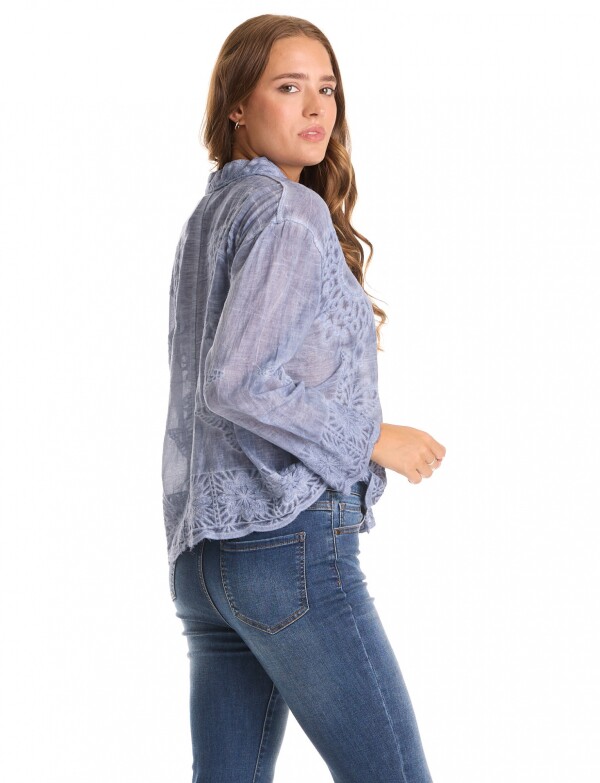 Camisa Algodon Broderie AZUL