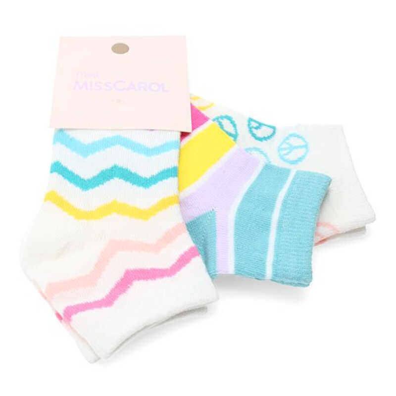 Medias de Niña MINI Miss Carol Media Peace pack X3 Ecru / Rayas