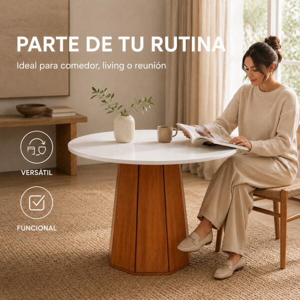 Mesa Comedor ComboHome Lavanda Redonda Diseño Laqueada 105Cm Color Blanco