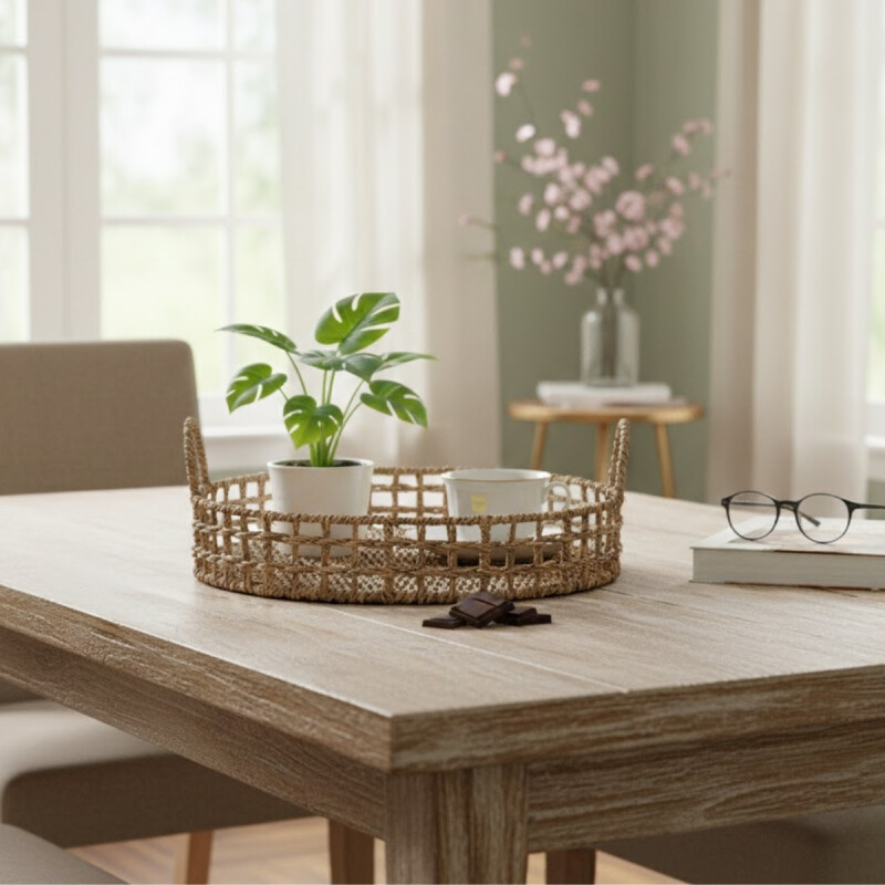 Bandeja centro de mesa con asas Fibras naturales 35x7cm NATURAL