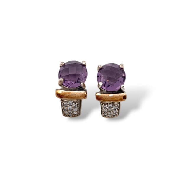 Caravanas Vintage Amatista-Plata y oro-Amatista y Zirconia-CA5135 conpiedra