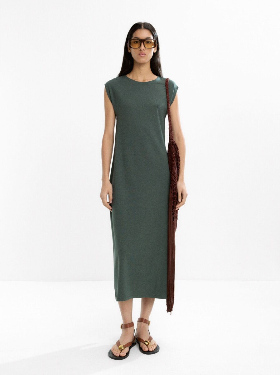 Vestido Midi Liso - caqui 