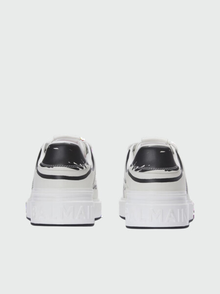 Balmain - Championes acordonados de cuero estampados, B-Court Blanco