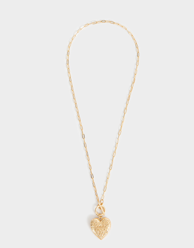 Collares Cortos Metal diferenciado Collar Corto Con Dije Relicario De Corazón - Dorado