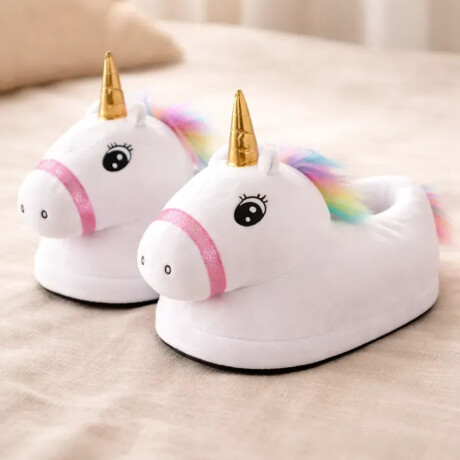 Pantuflas Unicornio Suaves y Calentitas para Niños y Adultos Blanco