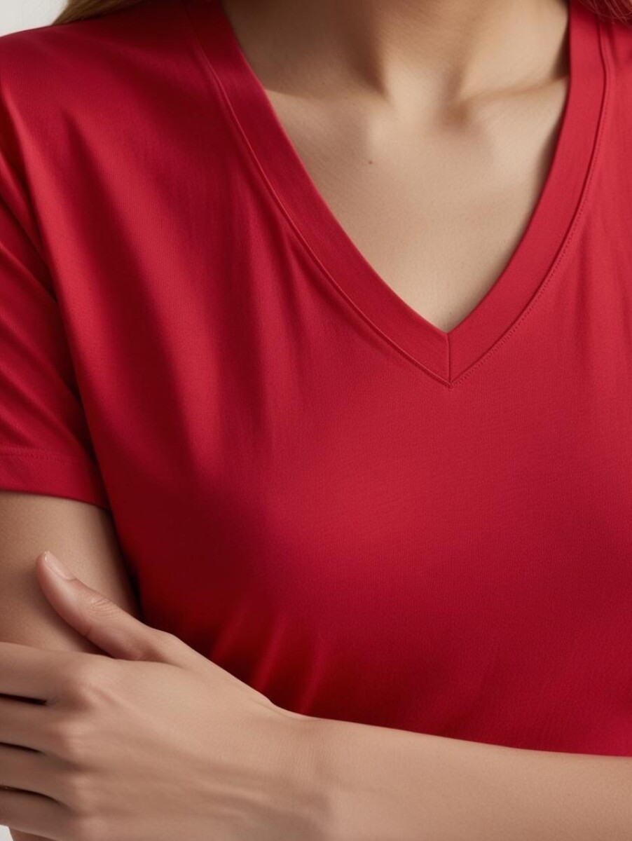 Remera escote v dama - Roja 